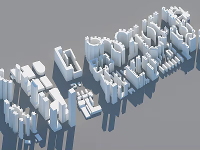 Modern Urban Building Complex With White Geometric 3D Models And Skyline Layout 3d model