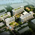 Aerial Planning of Modern Building Complex with Green Landscaping and Water Features