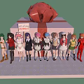 Female Models In Different Costumes With Red Bow And Sign Displaying All of my MODELS 3d model
