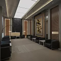 Hotel Public Lounge Area With Modern Design Spacious Space Warm Lighting Comfortable Sofas And Decorative Painting