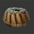 Delicious Bundt Cake With Drizzled Red Glaze Sprinkled Powdered Sugar And Nuts
