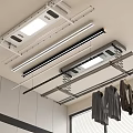 Ceiling Mounted Smart Clothes Rack with LED Light and Metal Bars in Modern Home