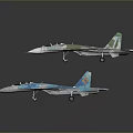Two Military Fighter Jets With Blue And Green Camouflage Patterns