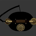 Vintage Telephone Design With Brass Accents Wooden Base And Rotary Dial