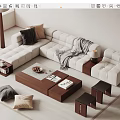Sofa Coffee Table Combination Multi-person Corner Sofa Solid Wood Coffee Table Stool Pillow Floor Lamp Decorations 3d model