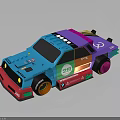 Colorful Low Poly Car With Number 28 Logos And Reflective Surface Design