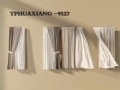 Gray And White Striped Curtains With Various Hanging Styles And Stylish Fabric Design 3d model
