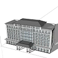 Modern Multi story Office Building With Glass Facade Green Landscaping And Parking