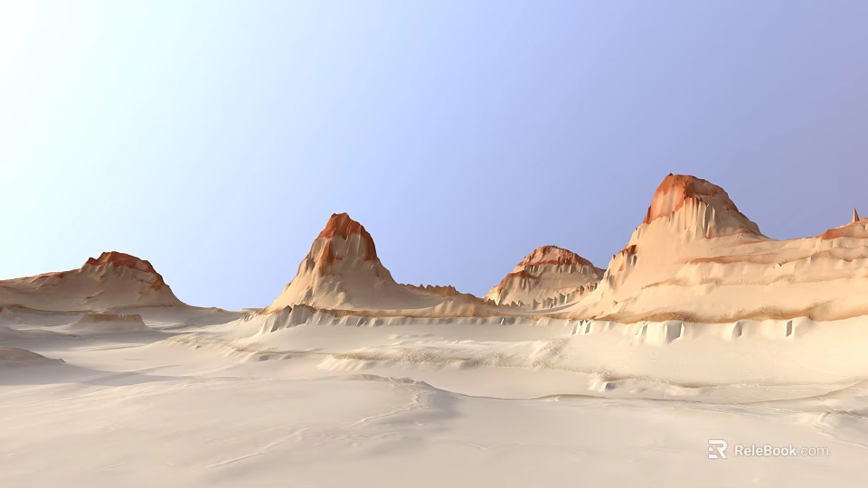 Japanese Rock Garden Landscape With Red Beige Rocks Sandy Ground And Blue Sky 3d model 