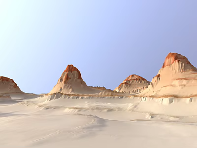 Japanese Rock Garden Landscape With Red Beige Rocks Sandy Ground And Blue Sky 3d model