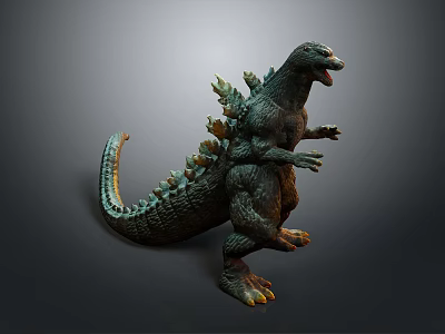 Detailed Dinosaur Sculpture with Green Skin Dorsal Spines Open Mouth Standing Pose 3d model