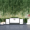 White Flower Planters with Flowers in Bamboo Grove Outdoor Display Area