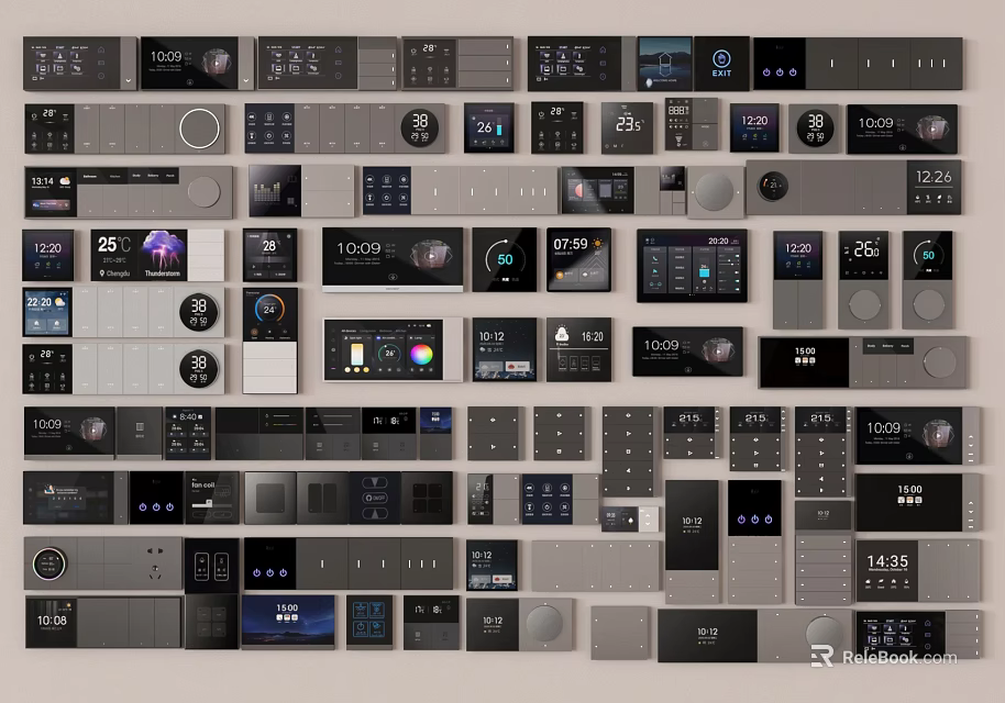 Modern Switch Panel Collection For Home Interior With Various Designs Controls And Colors 3d model 