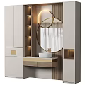 Modern Bathroom Sink Vanity With Round Gold Framed Mirror And LED Lighting