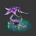 Decorative Fantasy Plant With Purple Trunk Pink Flowers And Blue Base With Small Flowers