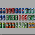 Colorful Beverage Cans With Various Brands And Flavors Of Carbonated Drinks
