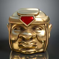 Fantasy Character Golden Helmet Featuring Creature Face Design And Red Gemstone
