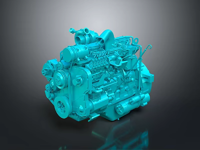Blue Engine Model Featuring Detailed Mechanical Parts And Industrial Components 3d model