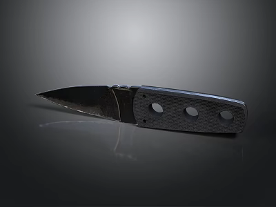 Sharp Folding Knife With Two Circular Holes On Handle And Metal Reflective Surface 3d model