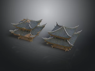 Traditional Chinese Architecture With Multi Layered Roof Overhanging Eaves And Wooden Structure 3d model