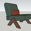 Green Leather Accent Chair With Brown Pillow And Angled Wooden Legs