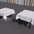 Stylish Dining Table Set With White Tablecloths Silver Metal Bases And Dark Wooden Legs