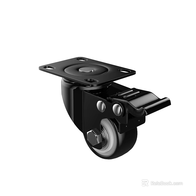 Black Swivel Caster Wheel With Brake And Heavy Duty Plate For Smooth Rolling Applications 3d model 