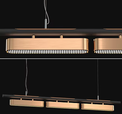 Modern Copper Linear Chandeliers for Interior Space with Warm Illumination Design 3d model