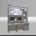 Modern Skincare Product Display Shelf Cabinet With Gold Frame Screen Mirror And White Counter