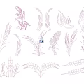 Golden Crop Illustrations With Wheat Ears And Grain Stalks On Blue