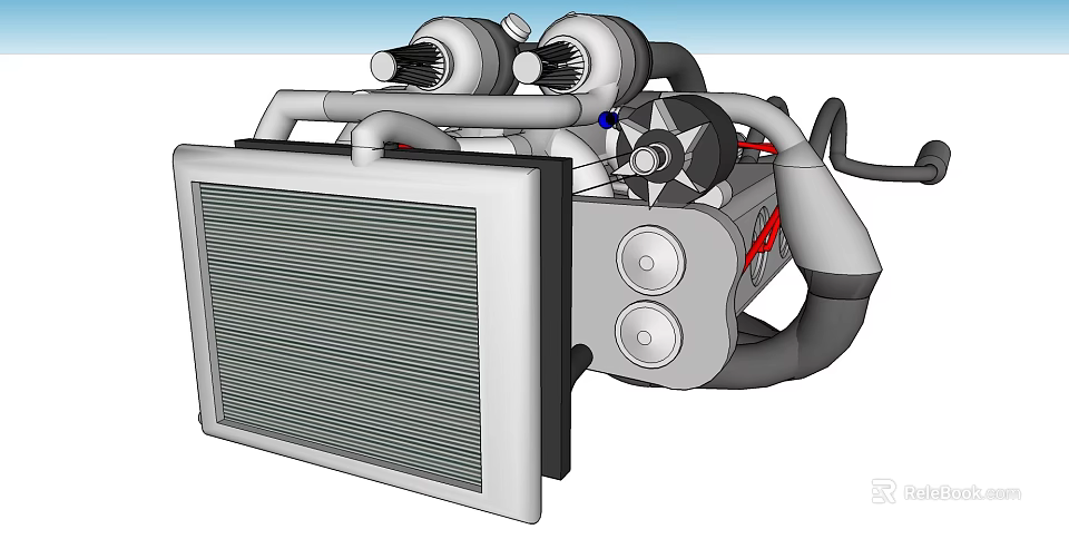 Detailed Mechanical Components With Radiator Fan Pipes And Valves Assembly 3d model 