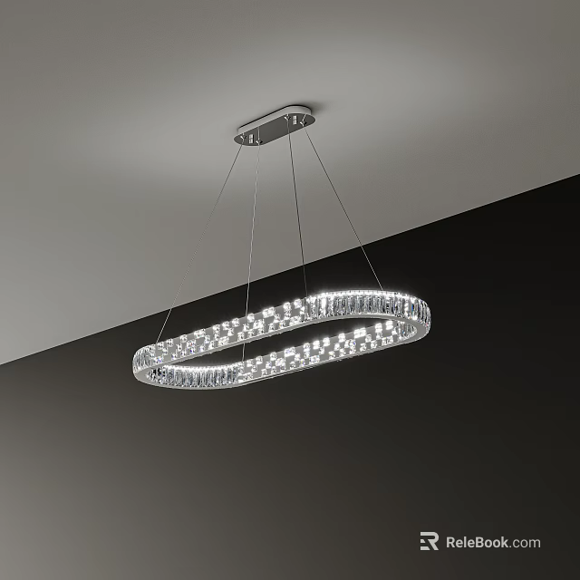 Elegant Modern Circular Crystal Chandelier Hanging From Ceiling With Bright Lights 3d model