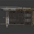 Industrial Equipment Platform with Metal Railings Crates and Lighting Fixtures