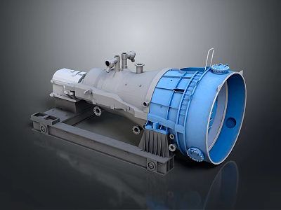Large Cylindrical Industrial Equipment With Blue Casing And Gray Mounted Frame 3d model