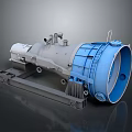 Large Cylindrical Industrial Equipment With Blue Casing And Gray Mounted Frame