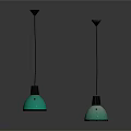 Modern Chandelier Design With Two Turquoise Lampshades And Black Hanging Poles