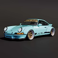 Light Blue Porsche 911 Sports Car With Gold Wheels And RWB Modification