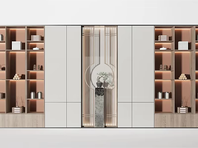 Elegant Modern Wooden Decorative Cabinet With Glass Doors And Storage Ornaments 3d model