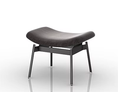 Modern Leather Footstool With Textured Curved Seat And Black Metal Legs 3d model