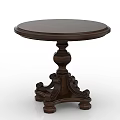Dark Brown Wooden Round Side Table With Classic Carved Base 3d model