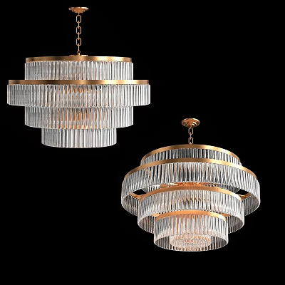 Elegant Multi Layered Crystal Chandeliers With Gold Frame And Transparent Crystal Design 3d model