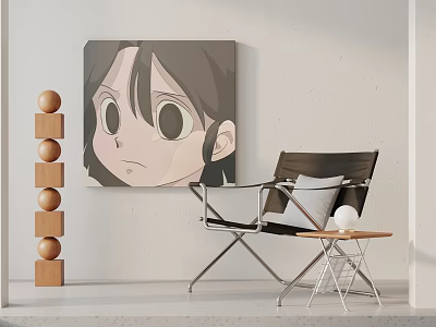 Modern Leisure Chair With Metal Frame In Minimalist Interior With Side Table And Decorative Art 3d model