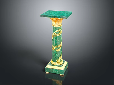Elegant Green Decorative Furniture Pedestal With Golden Leaf Ornaments Square Top And Base 3d model