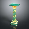 Elegant Green Decorative Furniture Pedestal With Golden Leaf Ornaments Square Top And Base