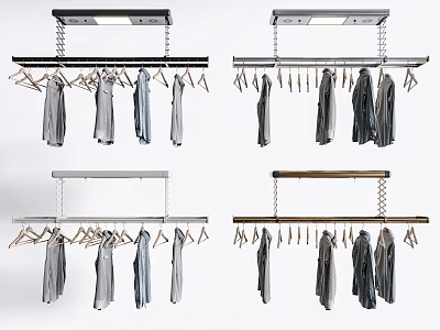 Modern Clothes Hangers With Metal And Wooden Rods Hanging Shirts And Coats 3d model
