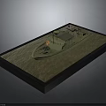 Detailed Scale Model Water Vessel with Lifebuoy and Cabin on Simulated Water Surface Black Base