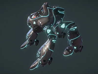 Character And Biomechanical Creature In Futuristic Setting With Glowing Luminous Lines And Metallic Structure 3d model