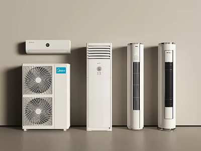 Different Types of Air Conditioners and Fans Including Wall Mounted Floor Standing and Tower Models 3d model