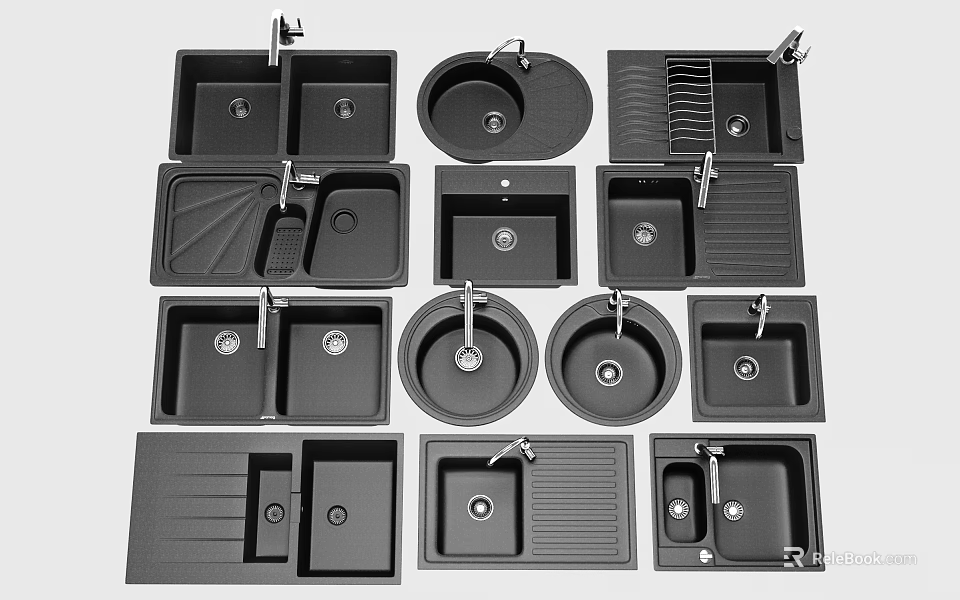 Various Modern Kitchen Sink Designs With Different Shapes Sizes And Features 3d model