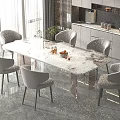 Elegant Modern Dining Table Set With Marble Top And Upholstered Gray Chairs Design 3d model